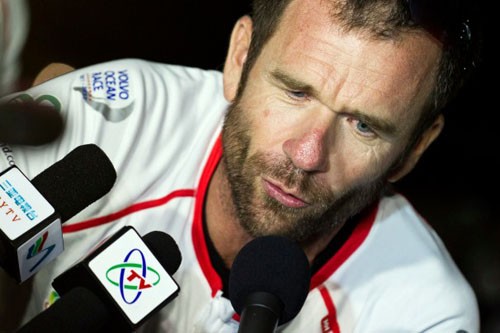 Team Sanya, skippered by Mike Sanderson from New Zealand finish sixth on leg 3 of the Volvo Ocean Race 2011-12 from Abu Dhabi, UAE, to Sanya, China. © Ian Roman/Volvo Ocean Race http://www.volvooceanrace.com